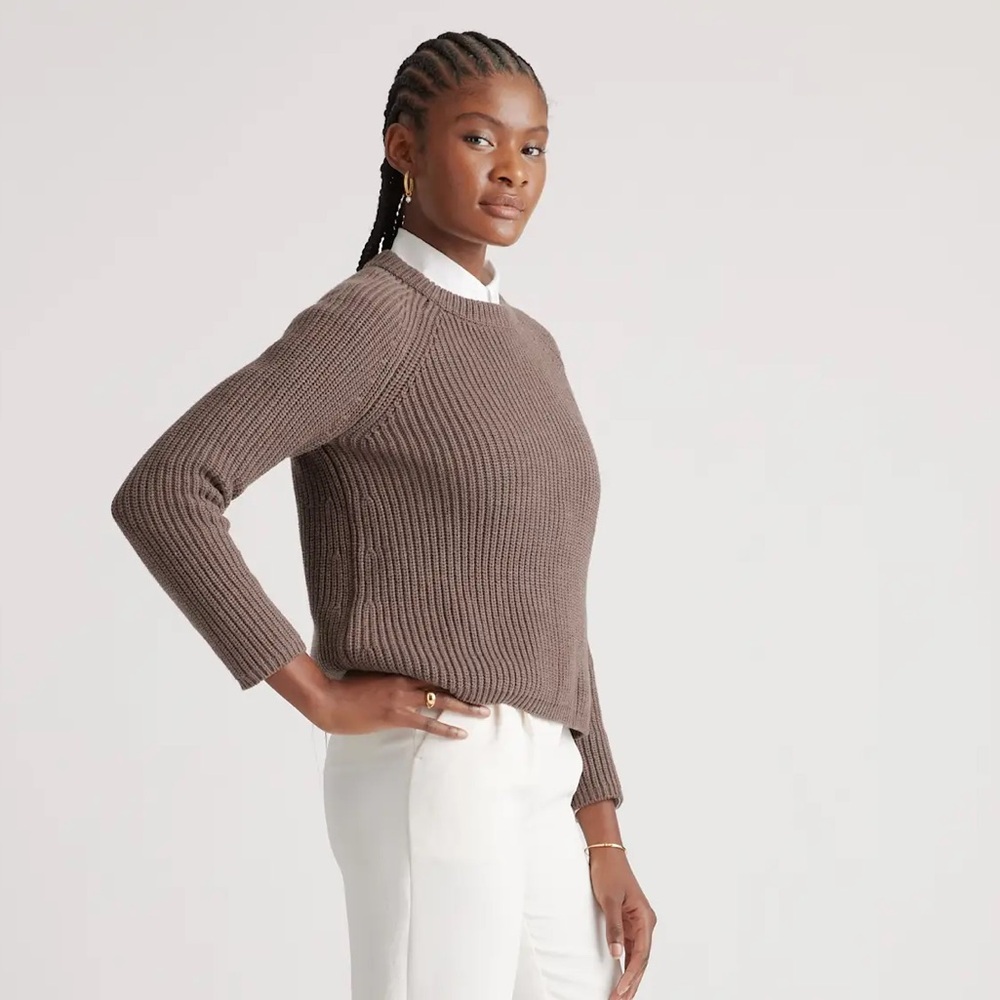 Quince 100% Organic Cotton Fisherman Crew Sweater Heather Brown Size XS - Picture 3 of 12